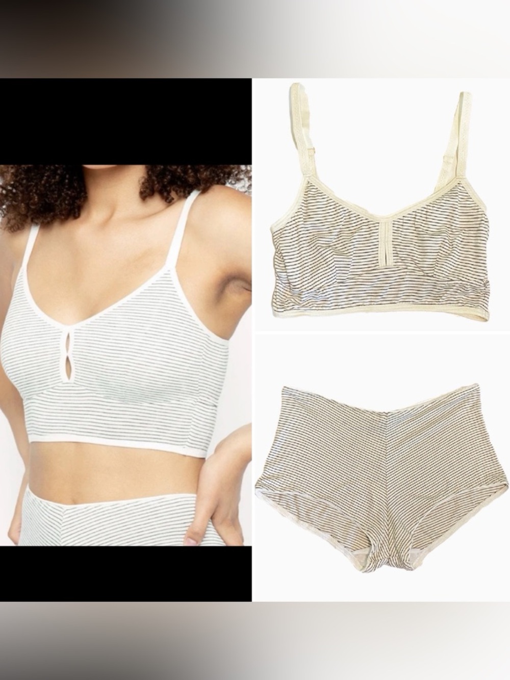 Soft Ivory Stripe Bralette in Jersey Blend with Matching Boy Shorts